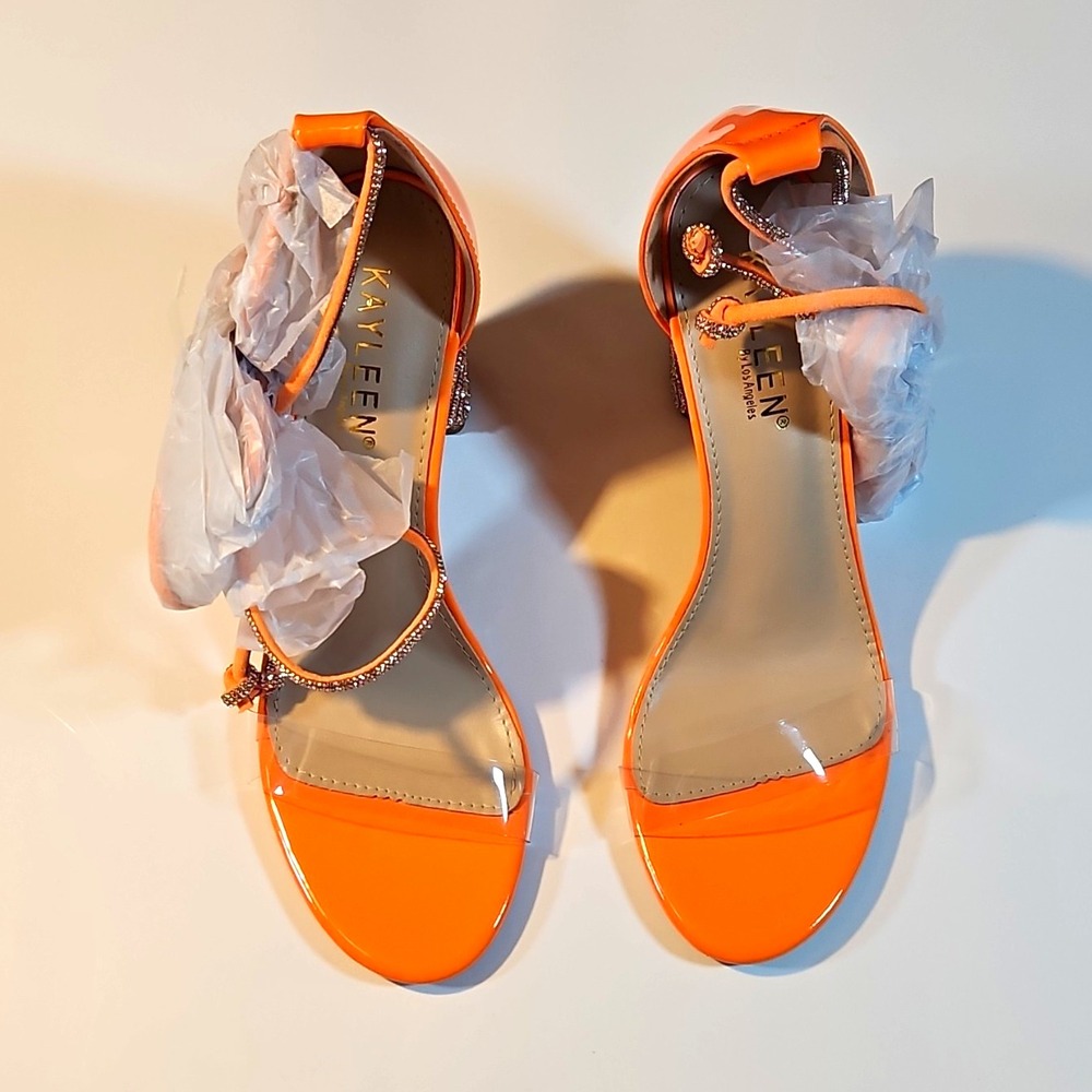 Kayleen by Los Angeles Orange Synthetic Strappy Rhinestone Ankle Strap 7